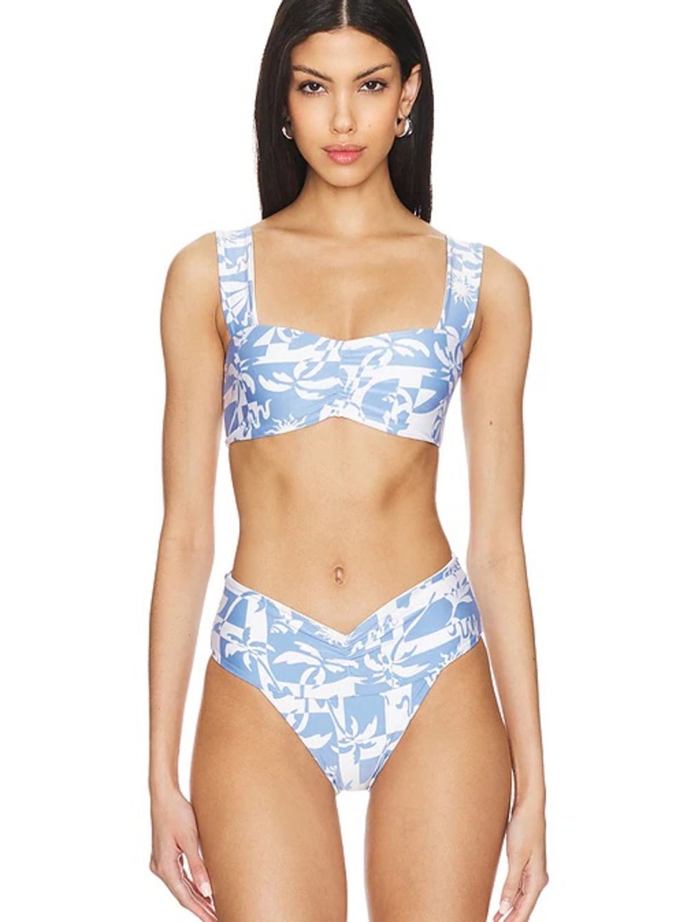 l*space Light Blue & White Floral High-Waist Bikini Set Size S top and M Bottom